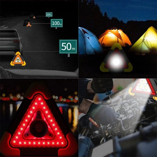 2-EN-1 Lampe de Signalisation d'Urgence Solaire Triangulaire pour le Bord de Route