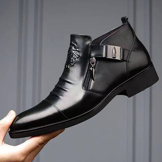 👞 49% de réduction sur les offres spéciales👞 Bottines en cuir avec fermeture éclair double face et extrémités pointues pour hommes