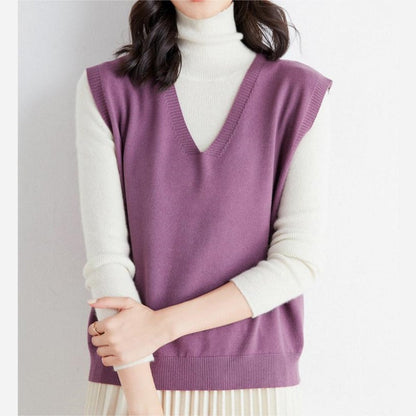 Gilet en Tricot à col en V Ultra-Doux pour Femmes